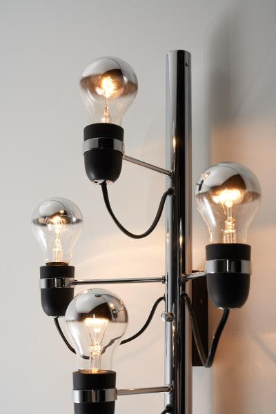 Gino Sarfatti Chrome and Steel Four Light Wall Sconce in the Style of Gino Sarfatti 1970s