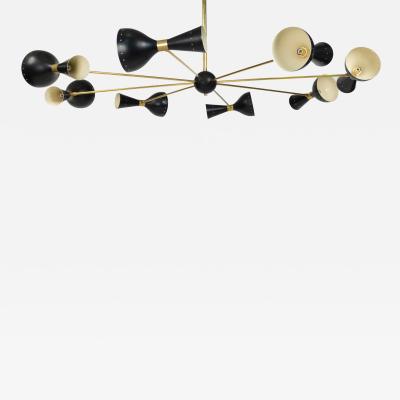 Gino Sarfatti Gino Sarfatti Italian Mid Century Stilnovo Diabolo Black and Gold Chandelier