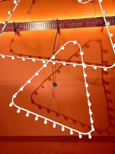 Gino Sarfatti Impressive Large Triangle Light Sculpture Chandelier Gino Sarfatti Style 1950s