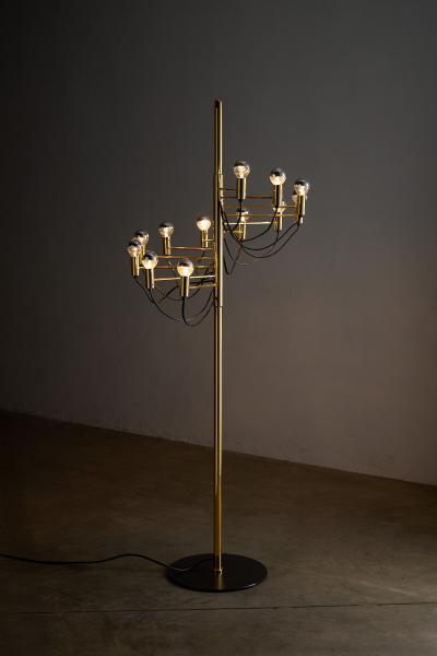 Gino Sarfatti Italian Brass and Steel 12 Light Floor Lamp 1970s