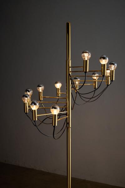 Gino Sarfatti Italian Brass and Steel 12 Light Floor Lamp 1970s