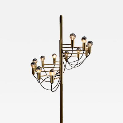 Gino Sarfatti Italian Brass and Steel 12 Light Floor Lamp 1970s
