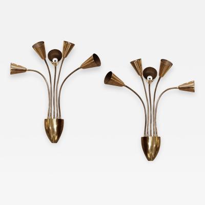 Gino Sarfatti Pair Of Mid Century Modern Brass Articulated Sconces Gino Sarfatti Pair Of Mid Century Modern Brass Articulated Sconces By Arteluce