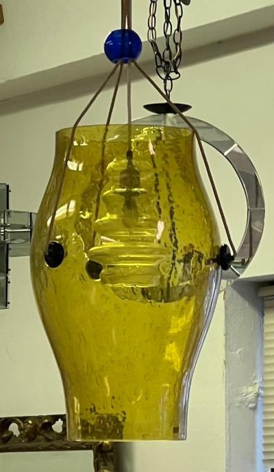 Gino Vistosi Italian Gold and Cobalt Blue Venetian Murano Glass Chandelier by Vistosi 1970