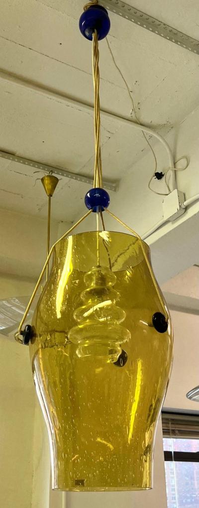 Gino Vistosi Italian Gold and Cobalt Blue Venetian Murano Glass Chandelier by Vistosi 1970