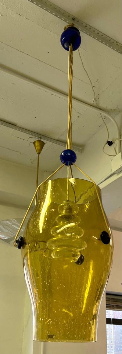 Gino Vistosi Italian Gold and Cobalt Blue Venetian Murano Glass Chandelier by Vistosi 1970