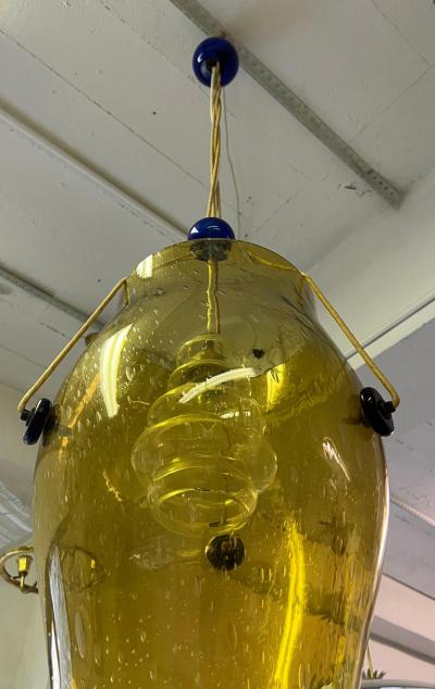 Gino Vistosi Italian Gold and Cobalt Blue Venetian Murano Glass Chandelier by Vistosi 1970