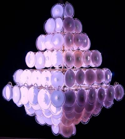 Gino Vistosi Majestic Chandelier Amethyst or Pink Murano Glass Discs by Gino Vistosi 1970s