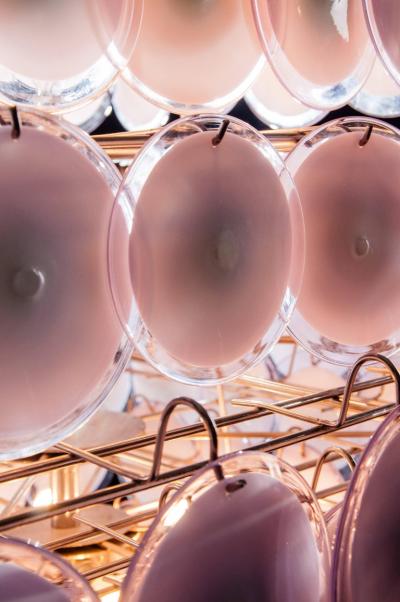 Gino Vistosi Majestic Chandelier Amethyst or Pink Murano Glass Discs by Gino Vistosi 1970s