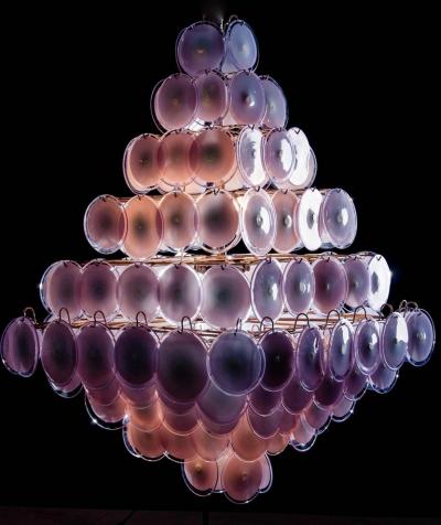 Gino Vistosi Majestic Chandelier Amethyst or Pink Murano Glass Discs by Gino Vistosi 1970s