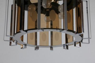 Gino Vistosi Midcentury Six Lights Black and Chromed Chandelier Attributed to Gino Vistosi