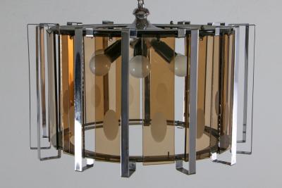 Gino Vistosi Midcentury Six Lights Black and Chromed Chandelier Attributed to Gino Vistosi