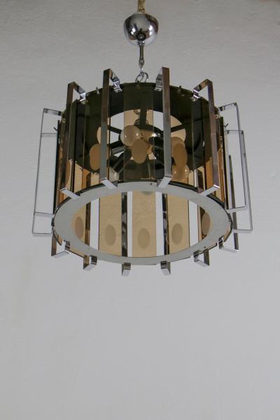 Gino Vistosi Midcentury Six Lights Black and Chromed Chandelier Attributed to Gino Vistosi