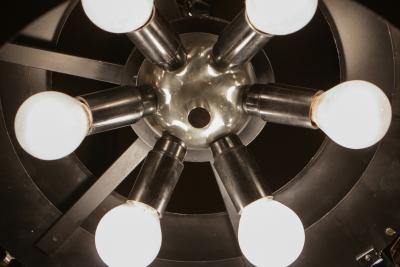 Gino Vistosi Midcentury Six Lights Black and Chromed Chandelier Attributed to Gino Vistosi