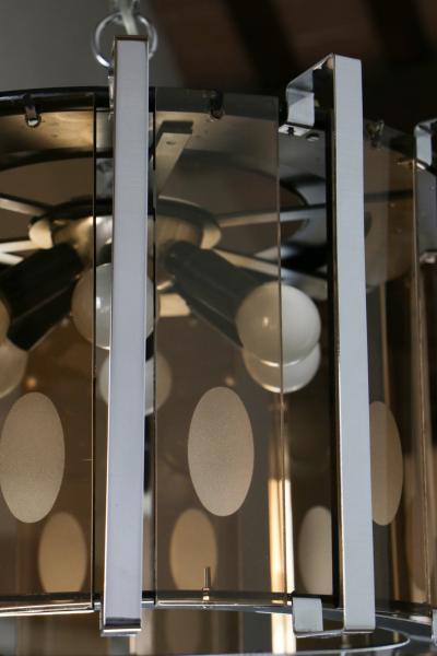 Gino Vistosi Midcentury Six Lights Black and Chromed Chandelier Attributed to Gino Vistosi