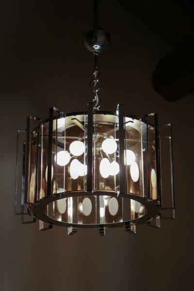 Gino Vistosi Midcentury Six Lights Black and Chromed Chandelier Attributed to Gino Vistosi