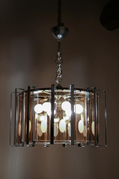 Gino Vistosi Midcentury Six Lights Black and Chromed Chandelier Attributed to Gino Vistosi