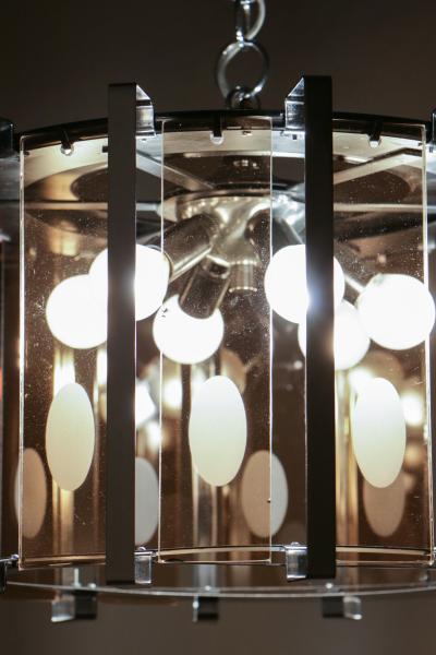 Gino Vistosi Midcentury Six Lights Black and Chromed Chandelier Attributed to Gino Vistosi