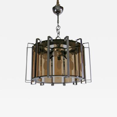 Gino Vistosi Midcentury Six Lights Black and Chromed Chandelier Attributed to Gino Vistosi