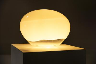Gino Vistosi Table Lamp in Transparent and Opal White Glass by Vistosi Italy 1974