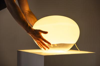 Gino Vistosi Table Lamp in Transparent and Opal White Glass by Vistosi Italy 1974