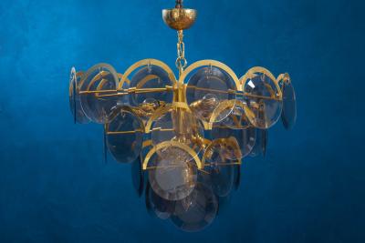 Gino Vistosi Vistosi Gray Murano Glass Disc Chandelier Italy 1970s