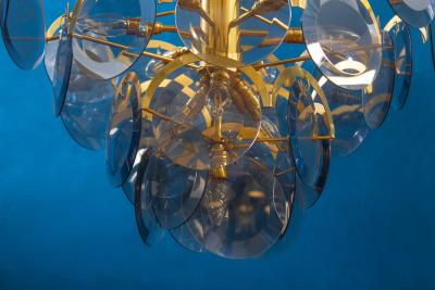 Gino Vistosi Vistosi Gray Murano Glass Disc Chandelier Italy 1970s