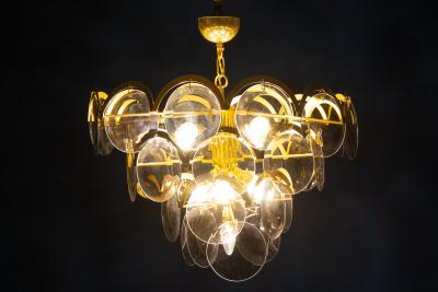 Gino Vistosi Vistosi Gray Murano Glass Disc Chandelier Italy 1970s