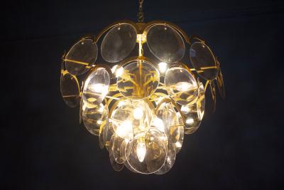 Gino Vistosi Vistosi Gray Murano Glass Disc Chandelier Italy 1970s