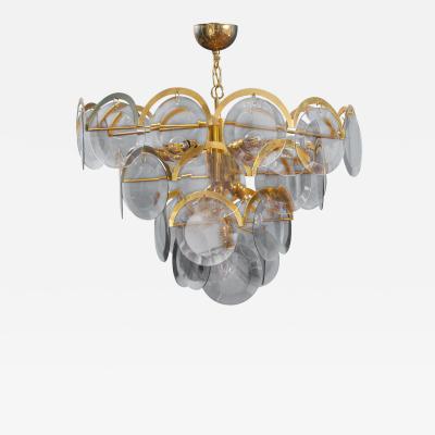 Gino Vistosi Vistosi Gray Murano Glass Disc Chandelier Italy 1970s