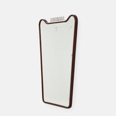 Gio Ponti 1950s Italian Modernist Molded Walnut Mirror with Brass Scroll Decoration