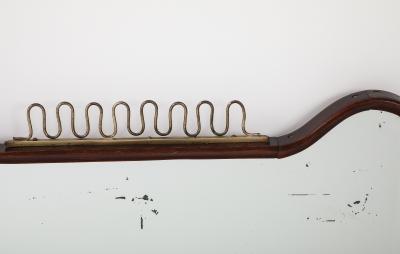 Gio Ponti 1950s Italian Modernist Molded Walnut Mirror with Brass Scroll Decoration