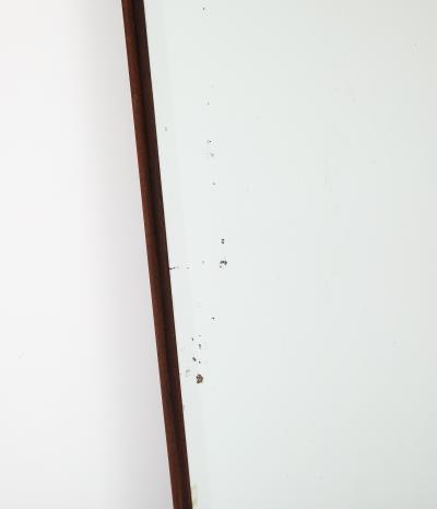 Gio Ponti 1950s Italian Modernist Molded Walnut Mirror with Brass Scroll Decoration