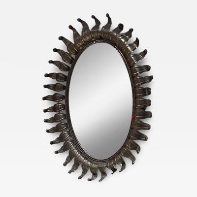 Gio Ponti 1950s Oval Wall Mirror Patinated Brass Style Gio Ponti