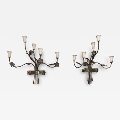 Gio Ponti 1950s Stilnovo Gio Ponti Italian Brass Five Arm Wall Sconce Set