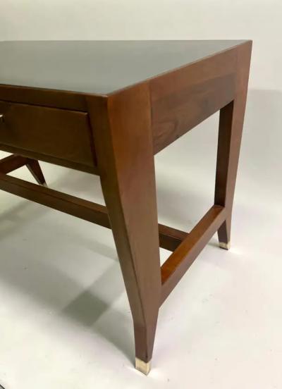 Gio Ponti Black Onyx Glass Walnut Italian Mid Century Modern Executive Desk by Gio Ponti