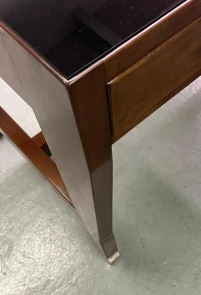 Gio Ponti Black Onyx Glass Walnut Italian Mid Century Modern Executive Desk by Gio Ponti