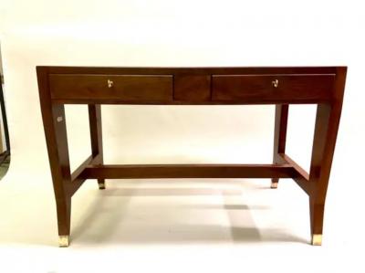 Gio Ponti Black Onyx Glass Walnut Italian Mid Century Modern Executive Desk by Gio Ponti