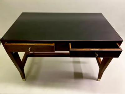 Gio Ponti Black Onyx Glass Walnut Italian Mid Century Modern Executive Desk by Gio Ponti