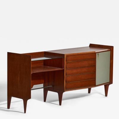 Gio Ponti Cabinet with Mahogany Glass Vinyl and Brass Italy