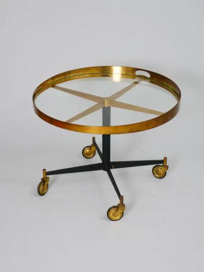 Gio Ponti Circular Gio Ponti style brass and glass table Italy c1950