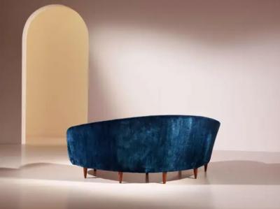 Gio Ponti Curved sofa in wood and velvet upholstery Italy 1950s