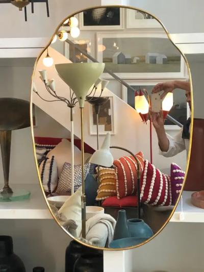 Gio Ponti Custom 42 x 28 Italian Brass Mirror by Le Lampade