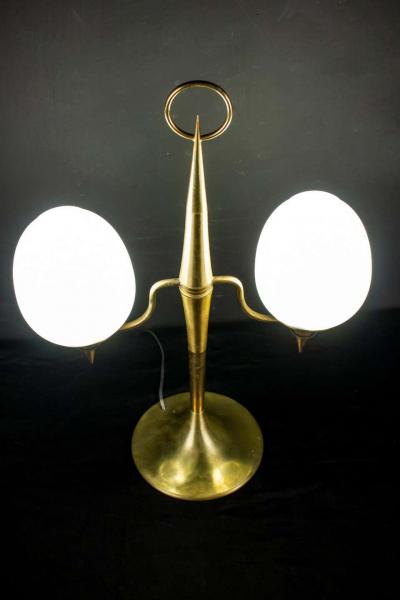 Gio Ponti Elegant Brass and Opaline Murano Glass Table Lamp Attributed to Gio Ponti
