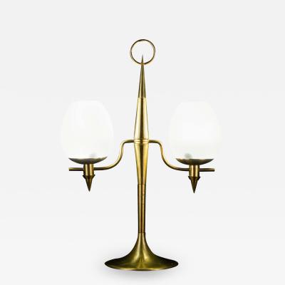 Gio Ponti Elegant Brass and Opaline Murano Glass Table Lamp Attributed to Gio Ponti