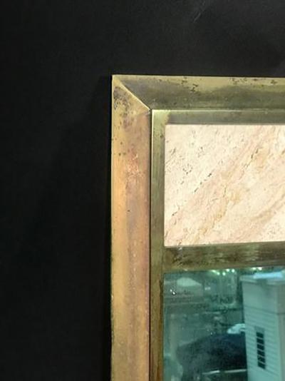 Gio Ponti Exceptional Gio Ponti Style Italian Modern Travertine Brass Rectangular Mirror