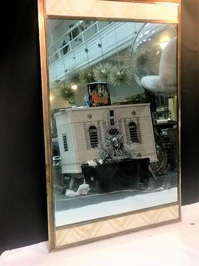 Gio Ponti Exceptional Gio Ponti Style Italian Modern Travertine Brass Rectangular Mirror