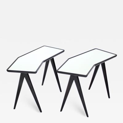 Gio Ponti GIO PONTI BLACK LACQUERED SIDE TABLES MIRRORED GLASS TOPS ASYMMETRICAL FORMS