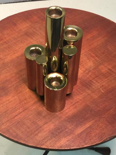 Gio Ponti GIO PONTI STYLE MODERNIST BRASS CANDLESTICK