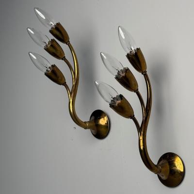Gio Ponti Gio Ponti Attr Italian Mid Century Modern Wall Sconces Brass Flower Shape